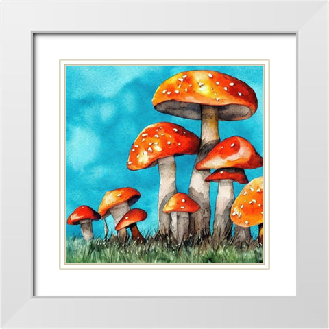 Orange Mushrooms White Modern Wood Framed Art Print with Double Matting by Dundon, Denise