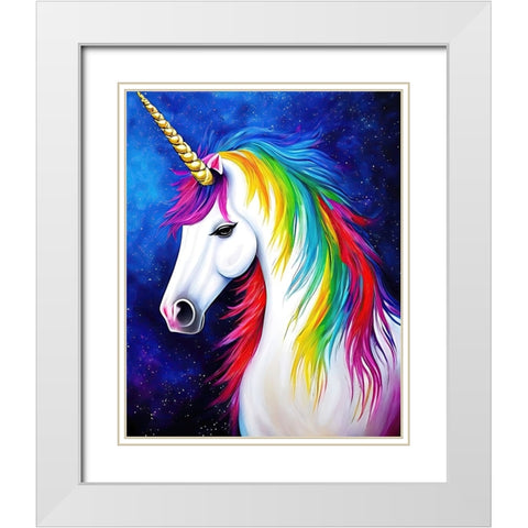 Rainbow Maned Unicorn White Modern Wood Framed Art Print with Double Matting by Dundon, Denise