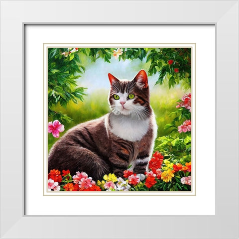 Cat in the Garden IV White Modern Wood Framed Art Print with Double Matting by Dundon, Denise