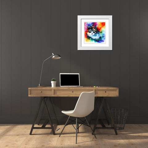 Galaxy Cat II White Modern Wood Framed Art Print with Double Matting by Dundon, Denise