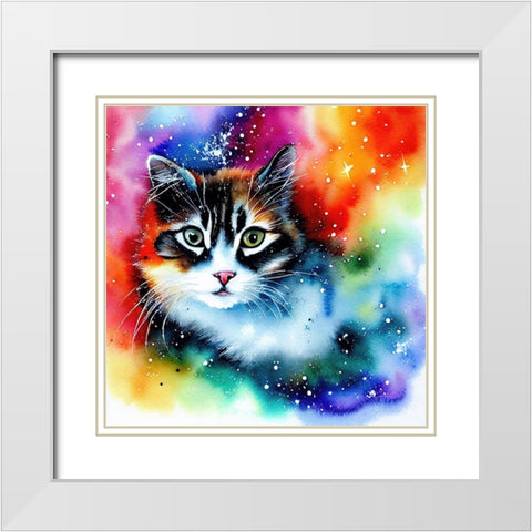 Galaxy Cat II White Modern Wood Framed Art Print with Double Matting by Dundon, Denise