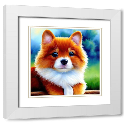 Puppy II White Modern Wood Framed Art Print with Double Matting by Dundon, Denise