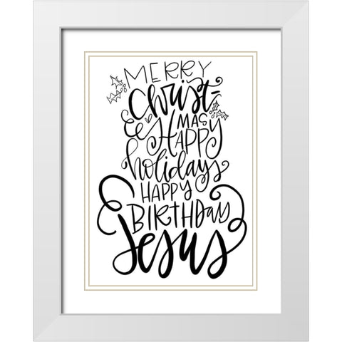 Merry Christmas White Modern Wood Framed Art Print with Double Matting by Wieners, Valerie