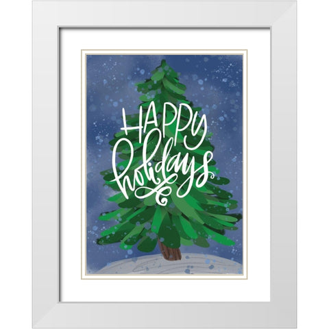 Happy Holidays White Modern Wood Framed Art Print with Double Matting by Wieners, Valerie