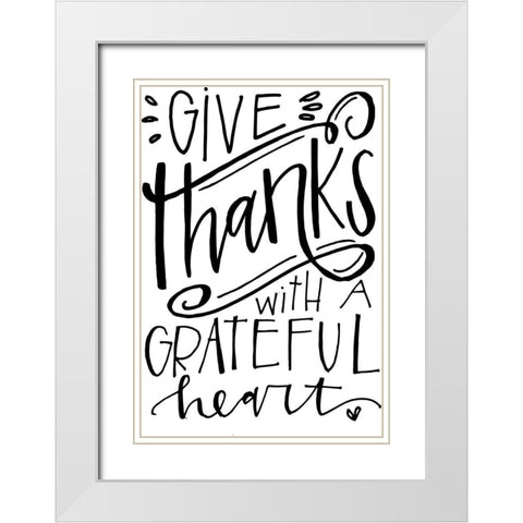 Give Thanks White Modern Wood Framed Art Print with Double Matting by Wieners, Valerie