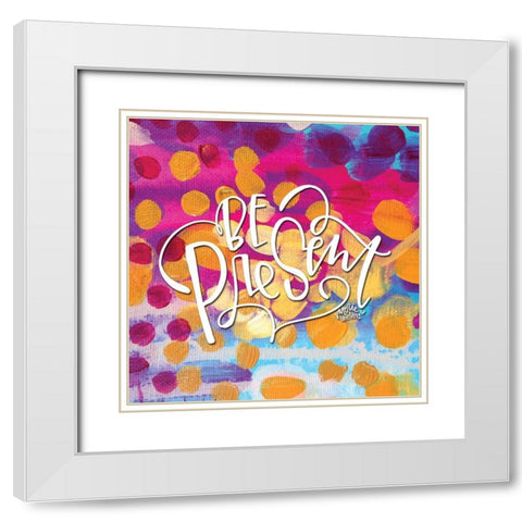 Be Present - Dots White Modern Wood Framed Art Print with Double Matting by Wieners, Valerie