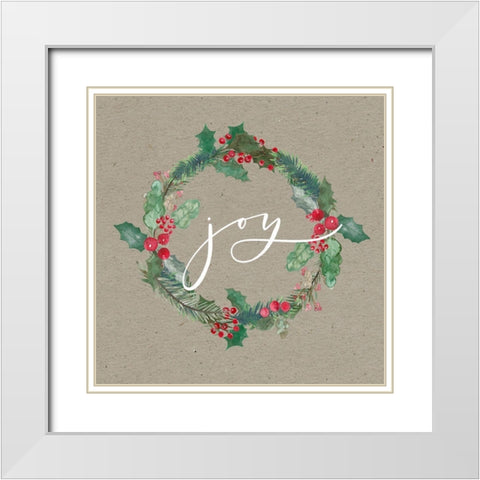 Joy Wreath White Modern Wood Framed Art Print with Double Matting by Wieners, Valerie