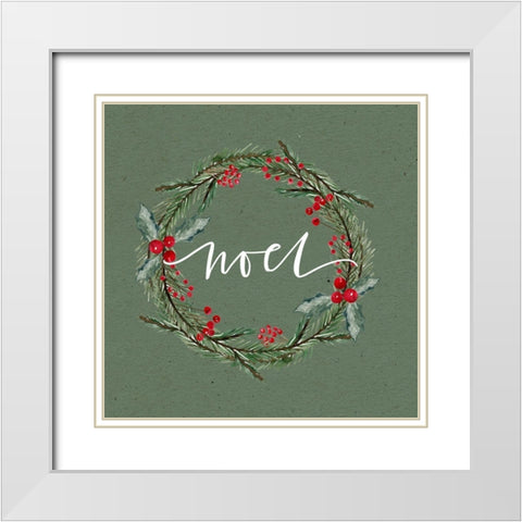 Noel Wreath White Modern Wood Framed Art Print with Double Matting by Wieners, Valerie