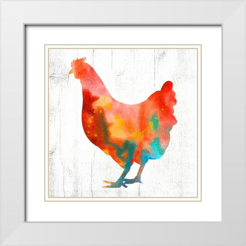Hen I White Modern Wood Framed Art Print with Double Matting by Wieners, Valerie