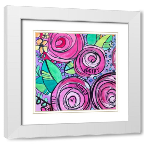 Floral White Modern Wood Framed Art Print with Double Matting by Wieners, Valerie