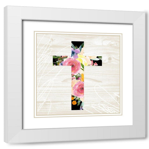 Floral Cross White Modern Wood Framed Art Print with Double Matting by Wieners, Valerie