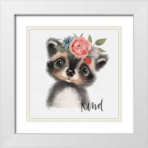 Kind Raccoon White Modern Wood Framed Art Print with Double Matting by Wieners, Valerie