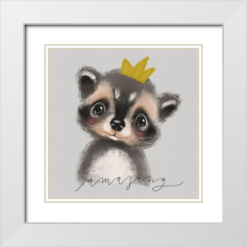 Amazing Raccoon White Modern Wood Framed Art Print with Double Matting by Wieners, Valerie