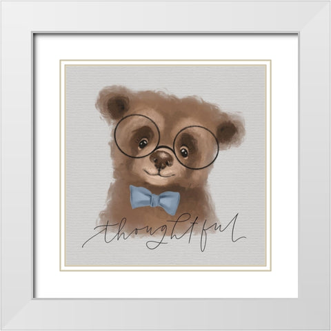 Thoughtful Bear White Modern Wood Framed Art Print with Double Matting by Wieners, Valerie