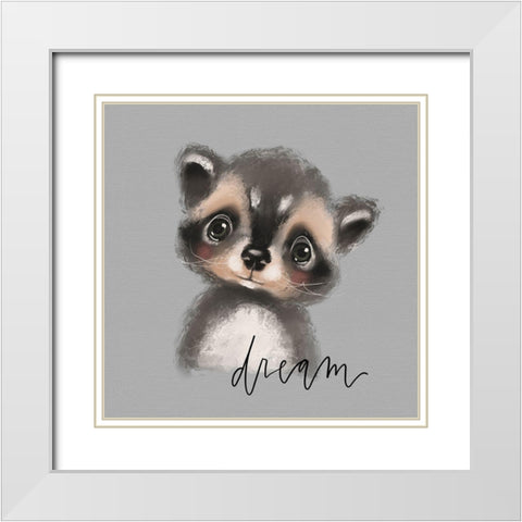 Dream Raccoon White Modern Wood Framed Art Print with Double Matting by Wieners, Valerie