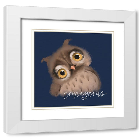 Courageous Owl White Modern Wood Framed Art Print with Double Matting by Wieners, Valerie
