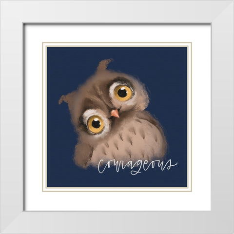 Courageous Owl White Modern Wood Framed Art Print with Double Matting by Wieners, Valerie