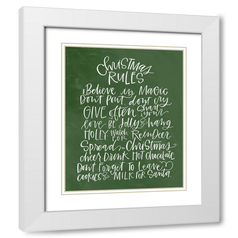 Christmas Rules - Green White Modern Wood Framed Art Print with Double Matting by Wieners, Valerie