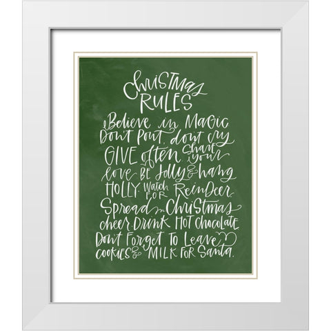 Christmas Rules - Green White Modern Wood Framed Art Print with Double Matting by Wieners, Valerie