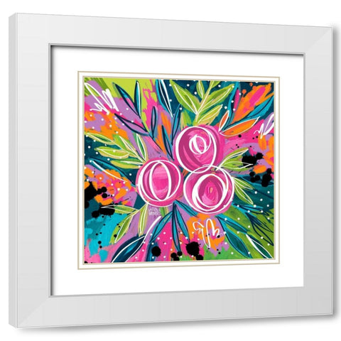 Pink Floral White Modern Wood Framed Art Print with Double Matting by Wieners, Valerie