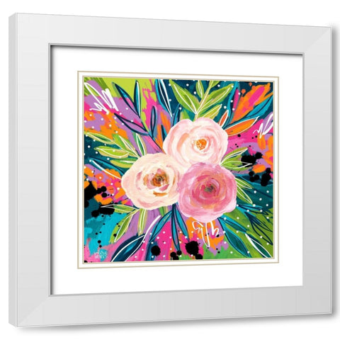 Pink Floral II White Modern Wood Framed Art Print with Double Matting by Wieners, Valerie