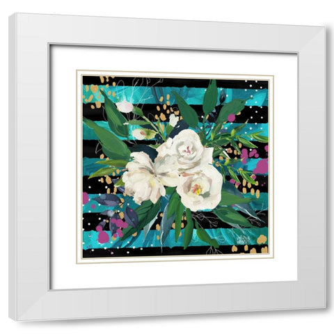 Floral w/ Stripes White Modern Wood Framed Art Print with Double Matting by Wieners, Valerie