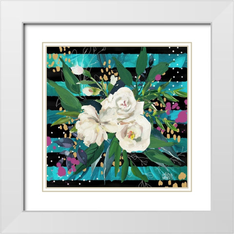 Floral w/ Stripes White Modern Wood Framed Art Print with Double Matting by Wieners, Valerie