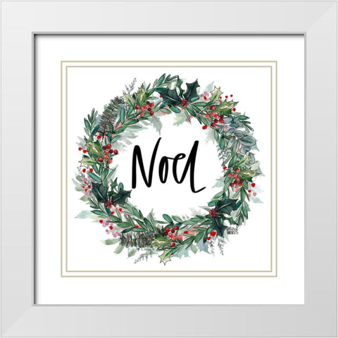 Noel Wreath White Modern Wood Framed Art Print with Double Matting by Wieners, Valerie