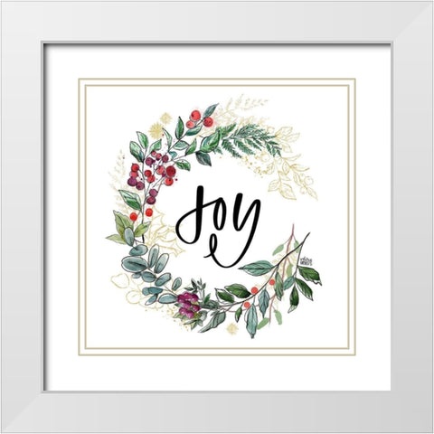 Joy Wreath White Modern Wood Framed Art Print with Double Matting by Wieners, Valerie