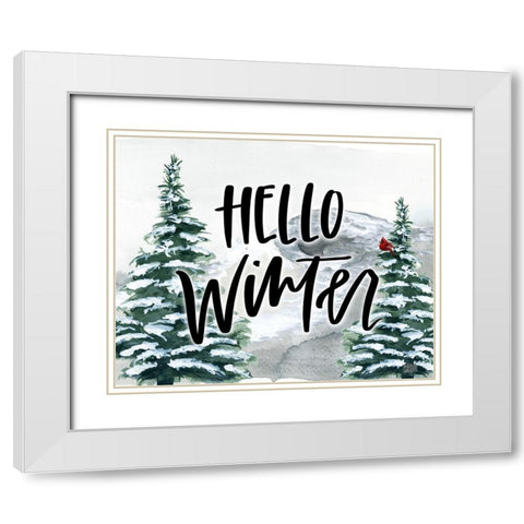 Hello Winter White Modern Wood Framed Art Print with Double Matting by Wieners, Valerie