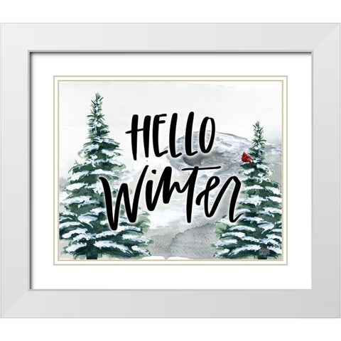 Hello Winter White Modern Wood Framed Art Print with Double Matting by Wieners, Valerie