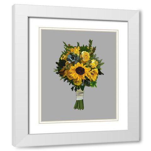 Sunflower Bouquet White Modern Wood Framed Art Print with Double Matting by Wieners, Valerie