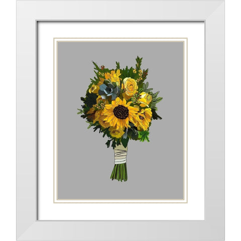 Sunflower Bouquet White Modern Wood Framed Art Print with Double Matting by Wieners, Valerie