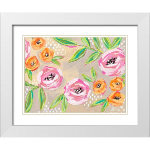 Cream Floral White Modern Wood Framed Art Print with Double Matting by Wieners, Valerie