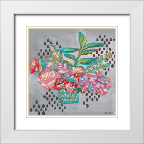 Floral in Gold Vase White Modern Wood Framed Art Print with Double Matting by Wieners, Valerie