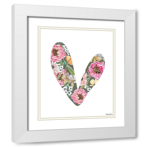 Floral Heart White Modern Wood Framed Art Print with Double Matting by Wieners, Valerie
