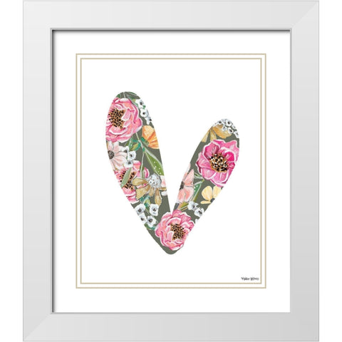Floral Heart White Modern Wood Framed Art Print with Double Matting by Wieners, Valerie