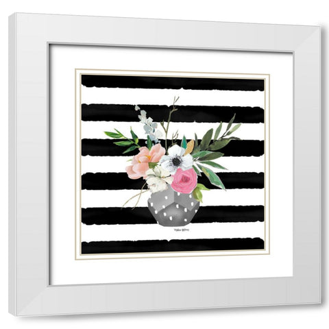 Floral Stripes White Modern Wood Framed Art Print with Double Matting by Wieners, Valerie