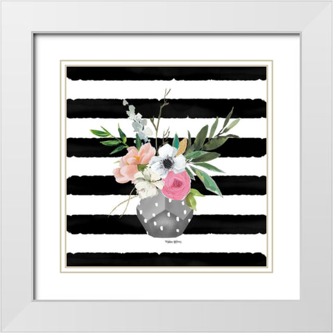 Floral Stripes White Modern Wood Framed Art Print with Double Matting by Wieners, Valerie