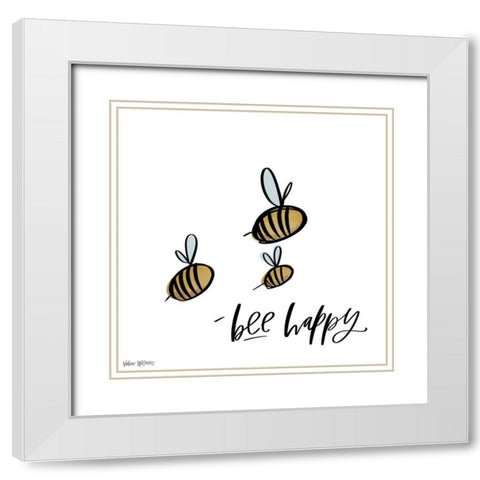 Bee Happy White Modern Wood Framed Art Print with Double Matting by Wieners, Valerie