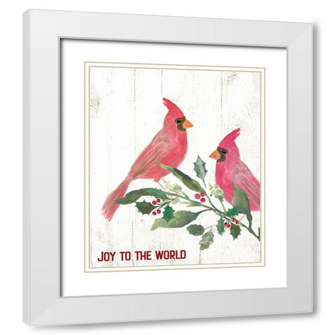 Joy Cardinals White Modern Wood Framed Art Print with Double Matting by Wieners, Valerie