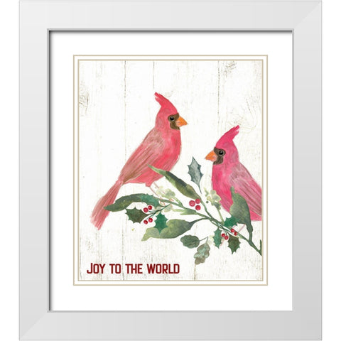 Joy Cardinals White Modern Wood Framed Art Print with Double Matting by Wieners, Valerie