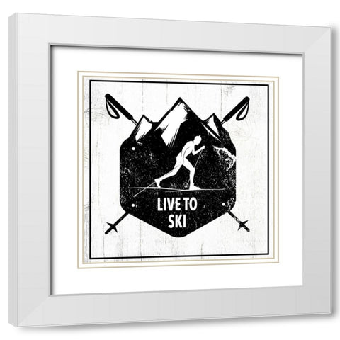 Live to Ski White Modern Wood Framed Art Print with Double Matting by Wieners, Valerie