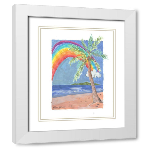 Palm and Rainbow White Modern Wood Framed Art Print with Double Matting by Wieners, Valerie