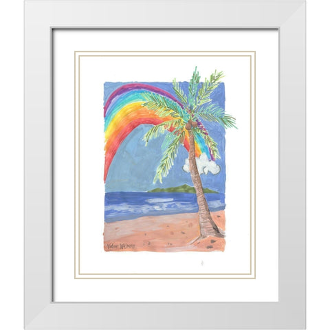 Palm and Rainbow White Modern Wood Framed Art Print with Double Matting by Wieners, Valerie