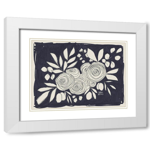 Navy Floral White Modern Wood Framed Art Print with Double Matting by Wieners, Valerie