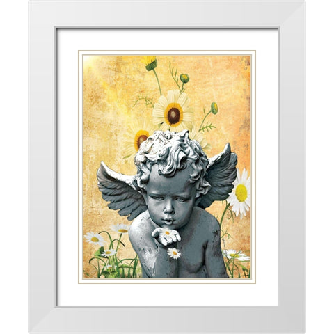 Angel and Daisies White Modern Wood Framed Art Print with Double Matting by Burney, Yvonne Coleman