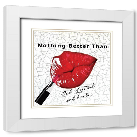 Red Lips White Modern Wood Framed Art Print with Double Matting by Burney, Yvonne Coleman