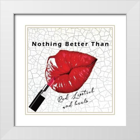 Red Lips White Modern Wood Framed Art Print with Double Matting by Burney, Yvonne Coleman