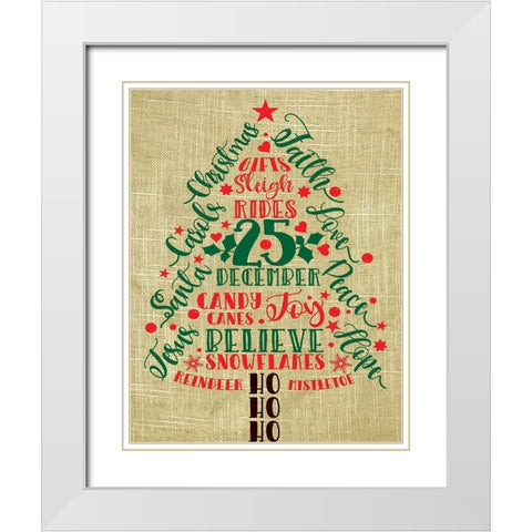 Ho Ho Christmas Tree White Modern Wood Framed Art Print with Double Matting by Burney, Yvonne Coleman
